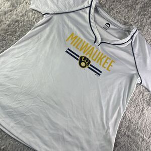 Milwaukee Brewers Jersey Womens Extra Large White Blue Yellow Performance Shirt